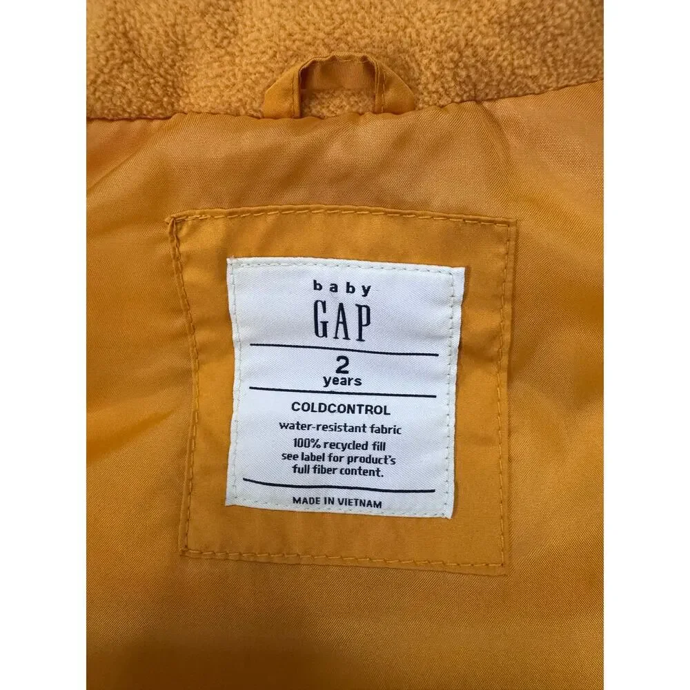 BABY GAP Cold Control Puffer Vest Rugby Gold Size 2 Toddler Polyester Full Zip